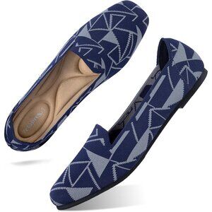 Zelaprox Women's Blue Fabric Round Toe Slip on Ballet Flats with Memory Foam